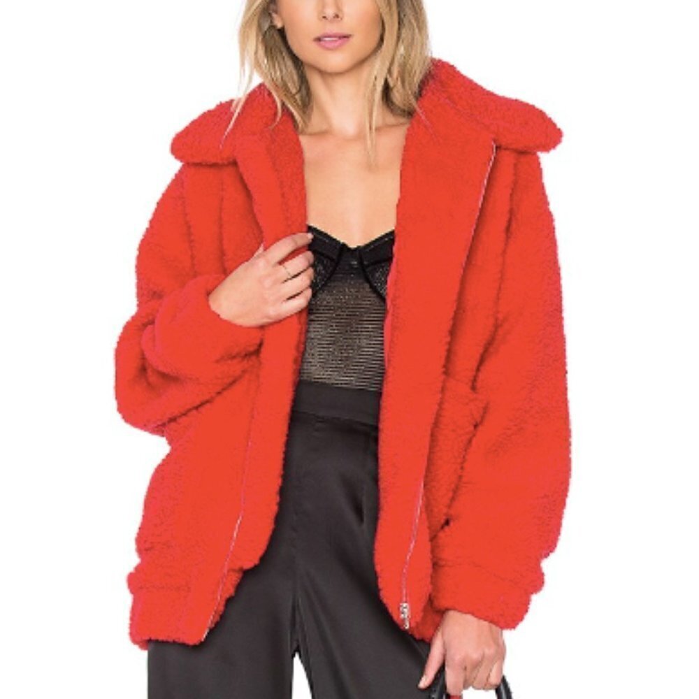 I. AM. GIA Pixie Pile Fleece Teddy Coat in Red sz M